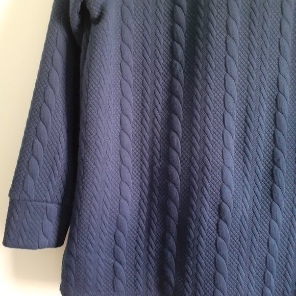 VTG. Liz Claiborne Navy Drawstring Kangaroo Pocket Cable Mockneck Sweater M - Picture 5 of 11